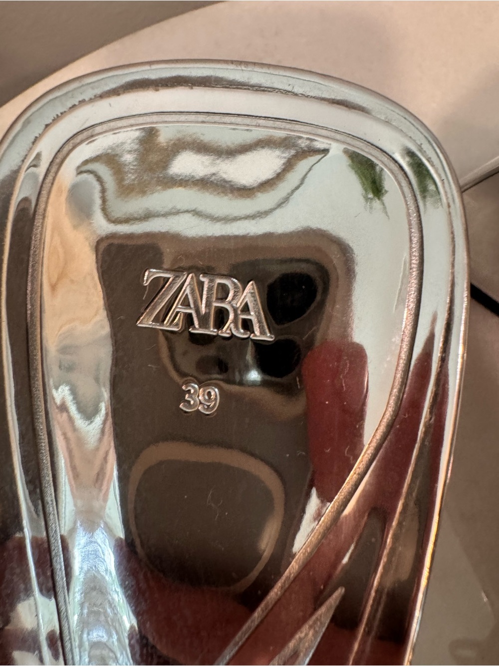 Zara Silver Metallic Open-Toe Block Heel Mules - Picture 8 of 12